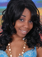 Naughty black girl in her light-blue lingerie get naked and shows off her black unshaved pussy
