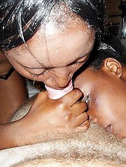 Two black sluts in wild threesome fucking